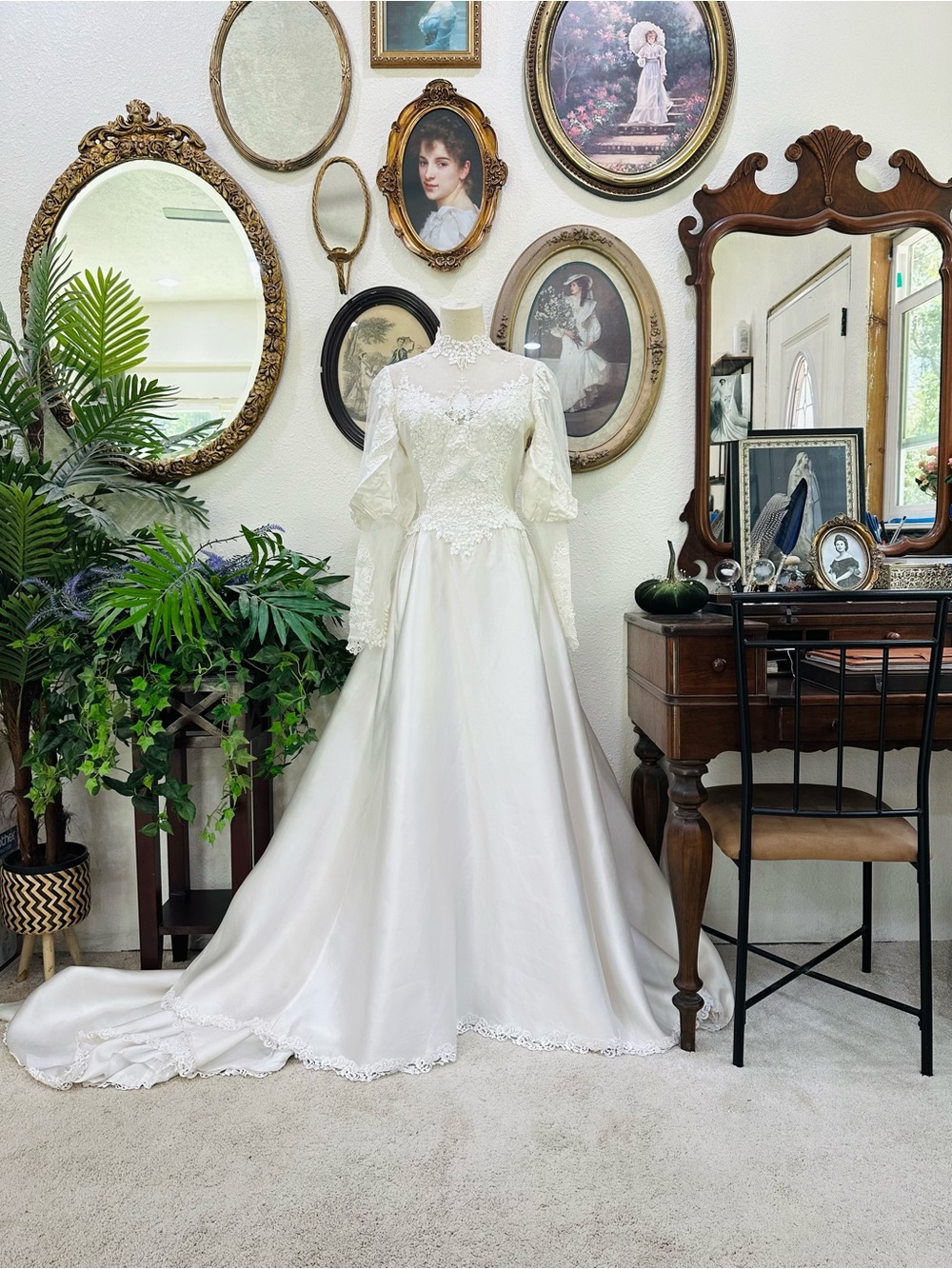 Alfred Angelo Ivory Lace High-Neck Long Sleeve Wedding Gown